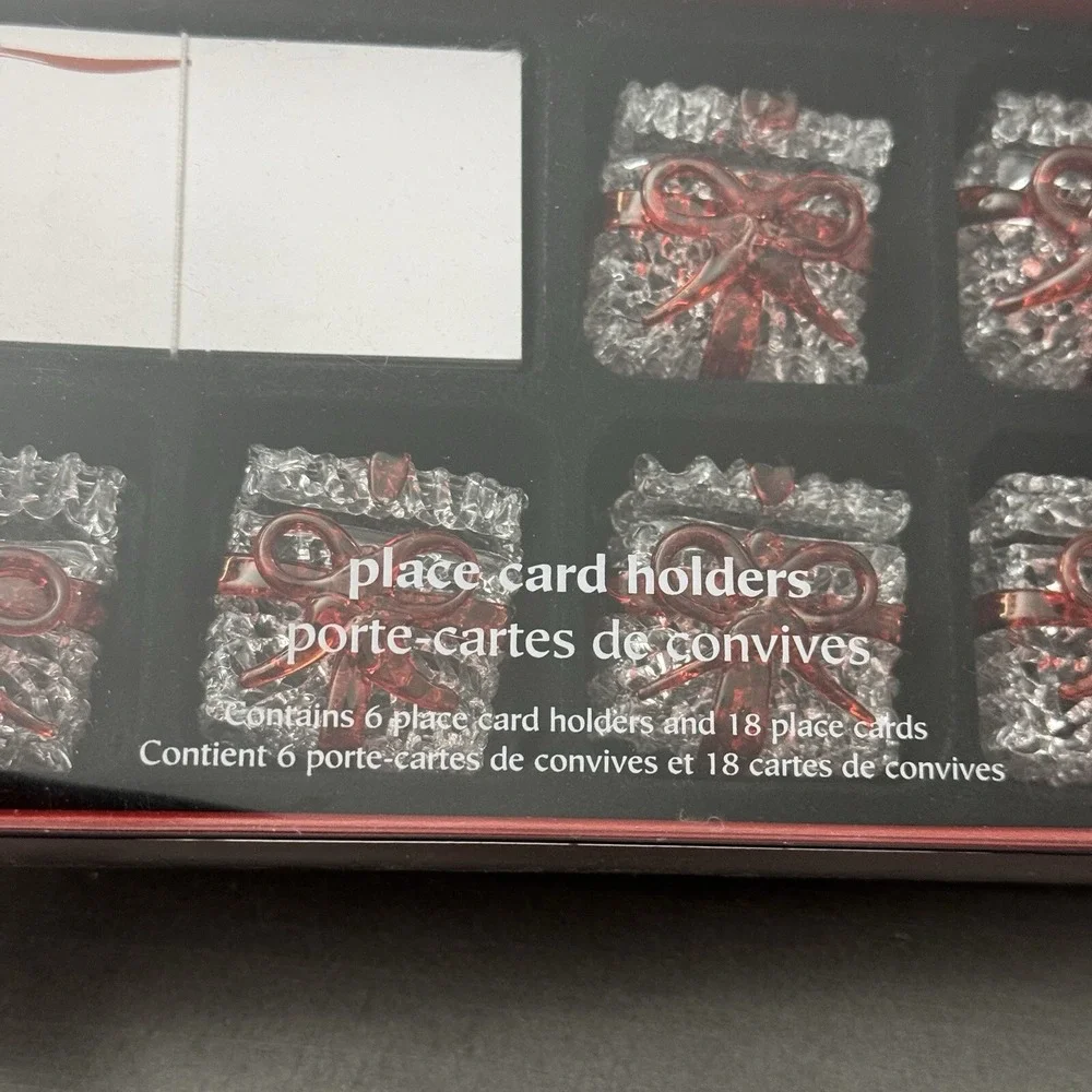 NEW‎ Pier 1 Christmas Gift Place Card Holders Clear Spun Glass Set of 6 Red Bows